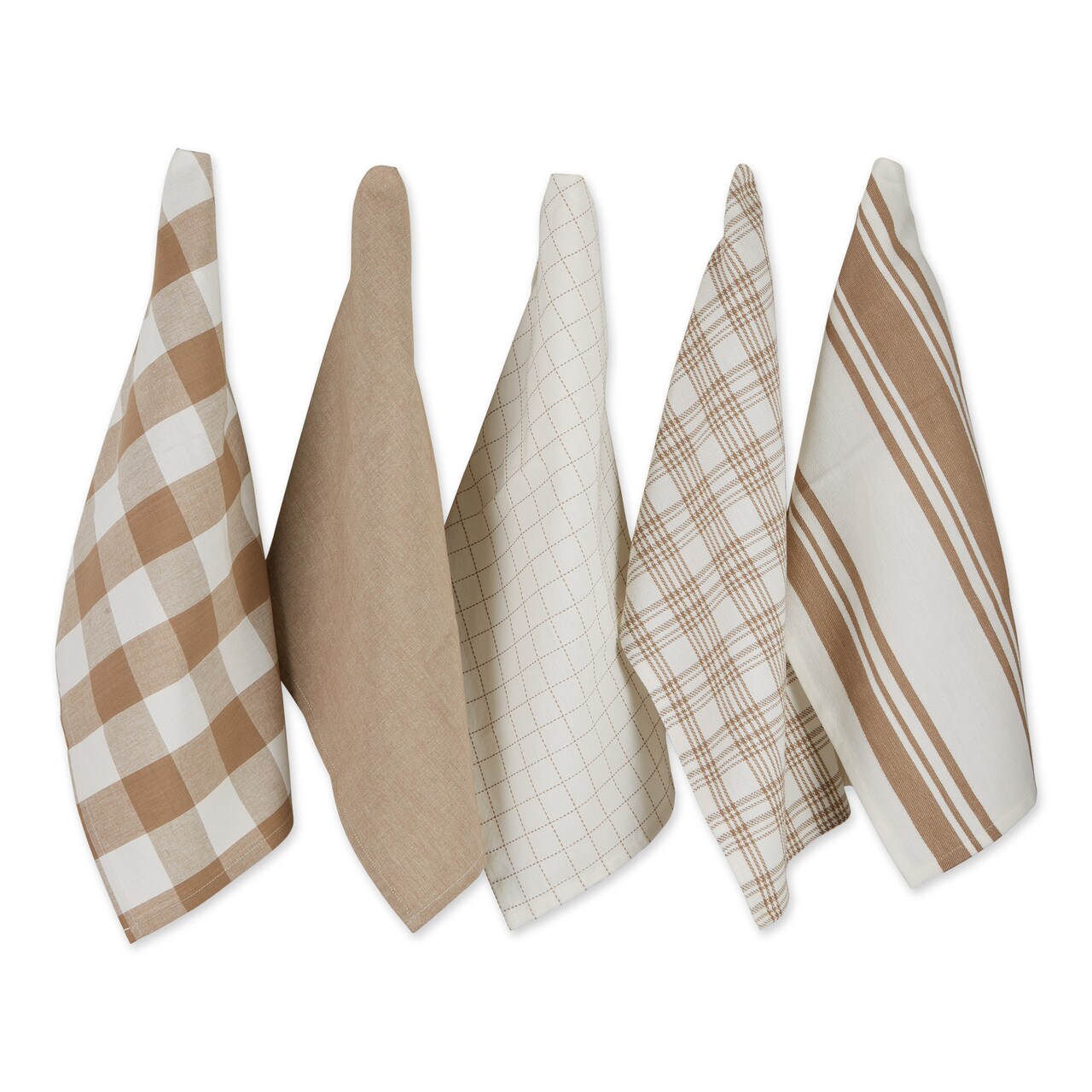 Contemporary Home Living Set of 5 Assorted Stone Brown and White Everyday Dish  Towel, 28